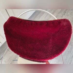 Plush Faux Fur Crescent Fannie Bag Burgundy